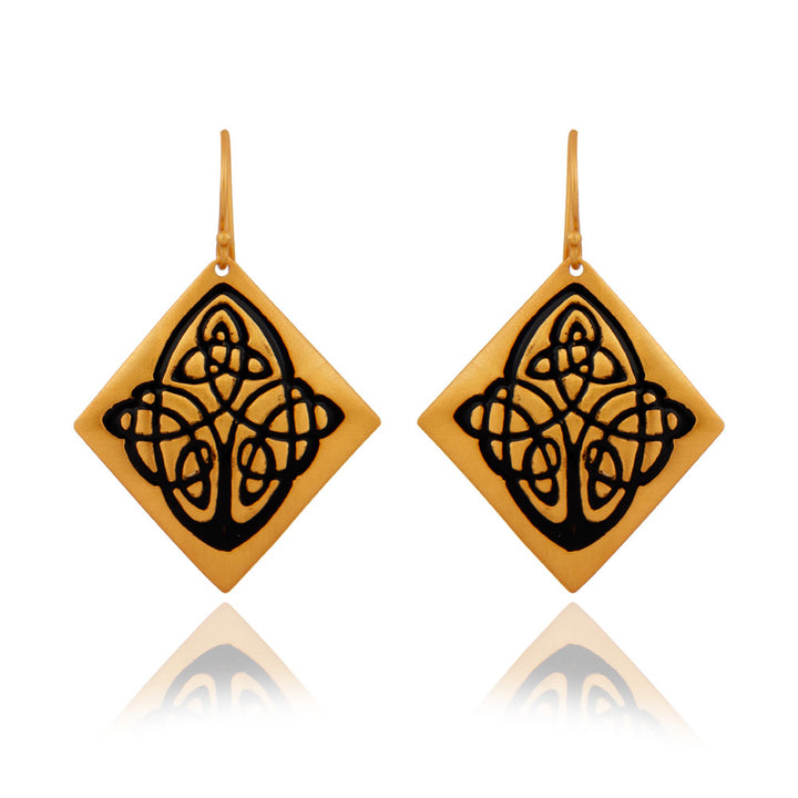 Arabic design etched in 22k Brushed Gold on Brass Danglers