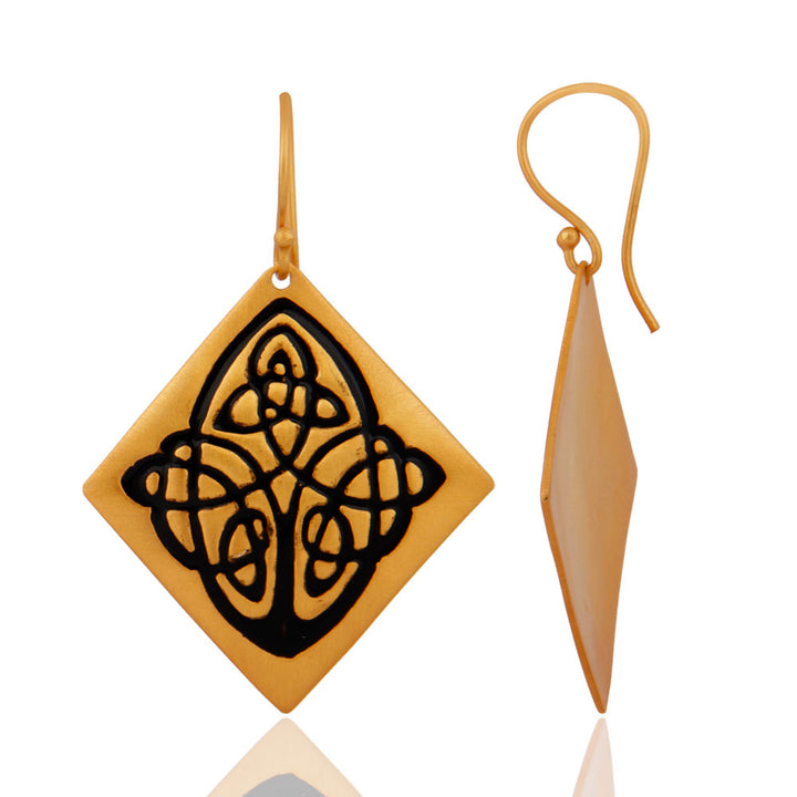 Arabic design etched in 22k Brushed Gold on Brass Danglers