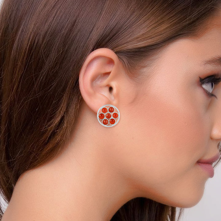 Red Onyx Sterling Silver Ear Tops