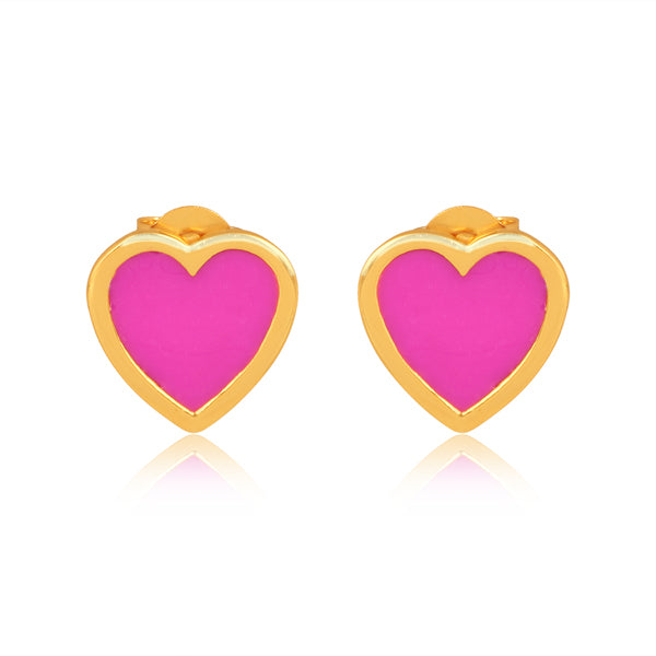 Pink Enamel Inlay Heart, Sterling Silver Gold