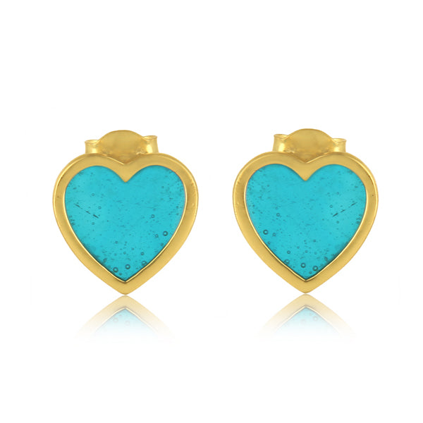 Turquoise Enamel Inlay Heart, Sterling Silver Gold