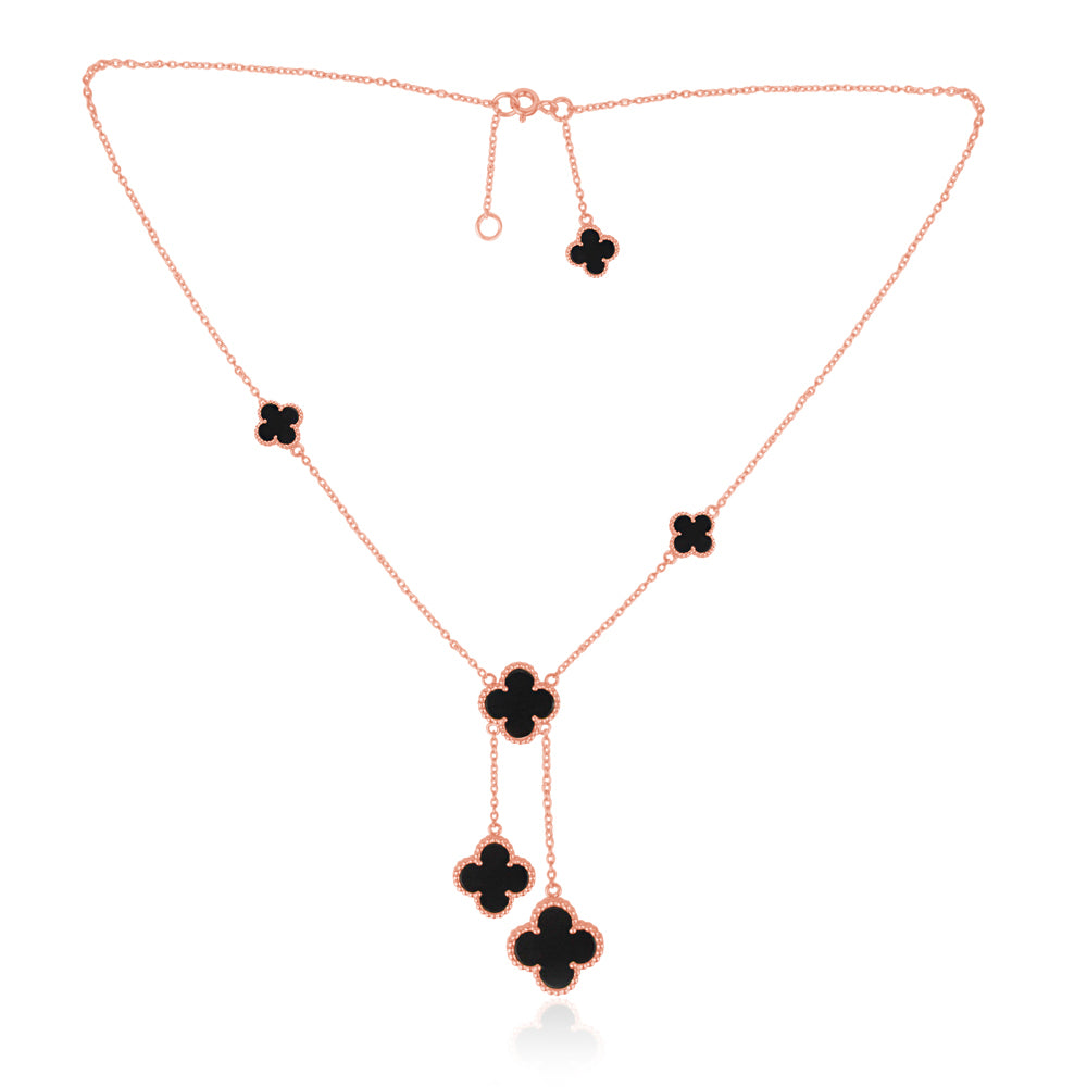 Quatrefoil Necklace: Faith:Hope:Love:Luck, Black Onyx (Pure Silver Rose Gold vermeil)