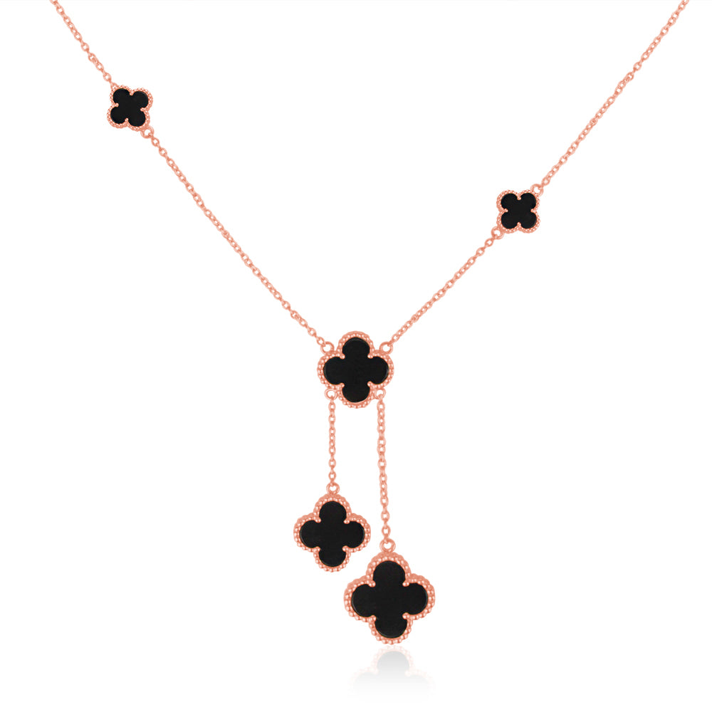 Quatrefoil Necklace: Faith:Hope:Love:Luck, Black Onyx (Pure Silver Rose Gold vermeil)