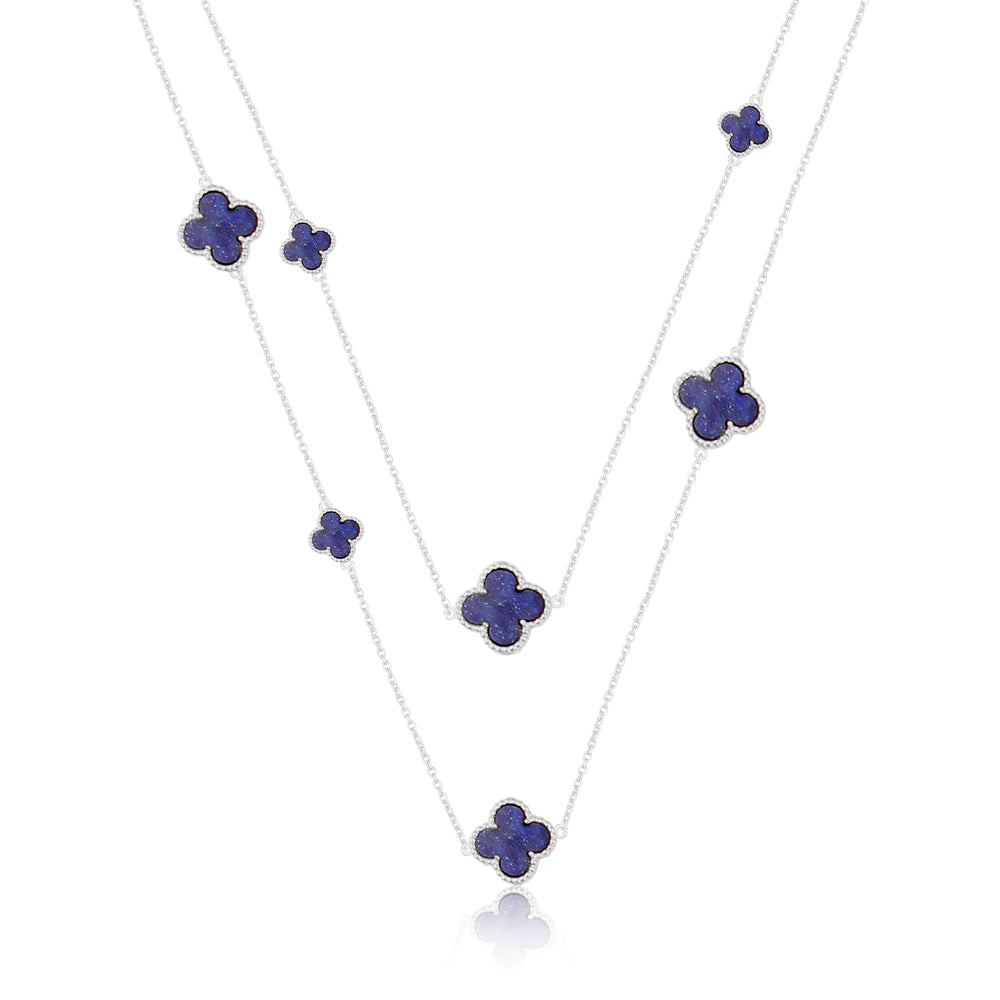 Quatrefoil Chain: Faith:Hope:Love:Luck, Lapis Lazuli (Pure Silver Rhodium Polish)