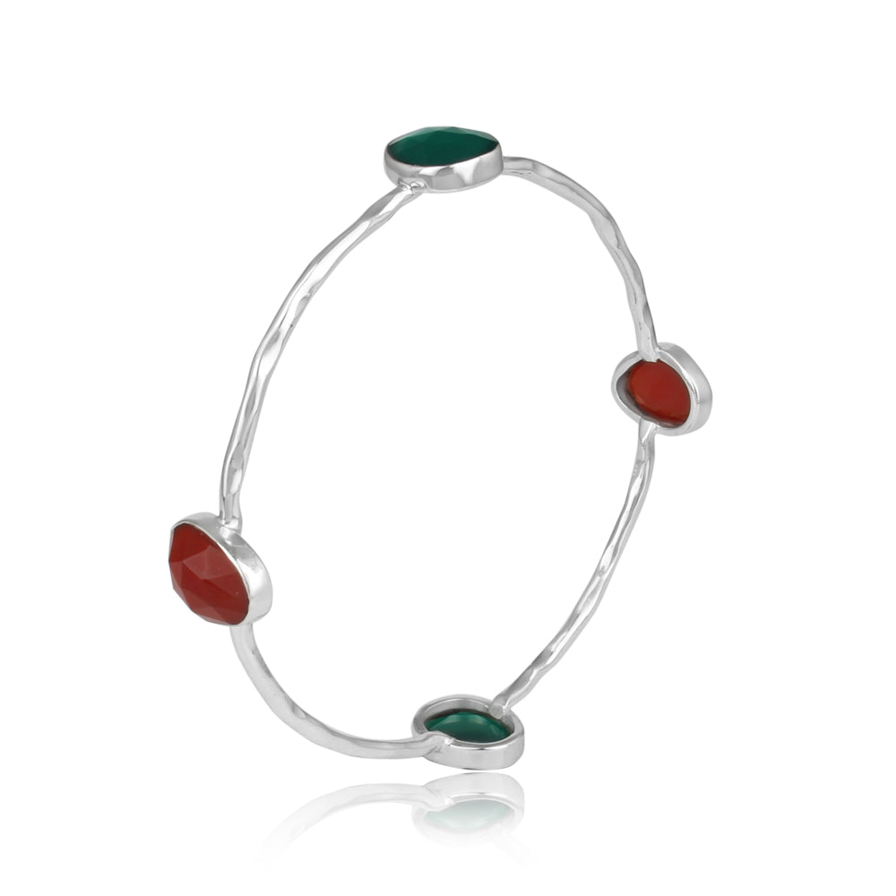 Red and Green Onyx set in 925 Sterling Silver Bangles