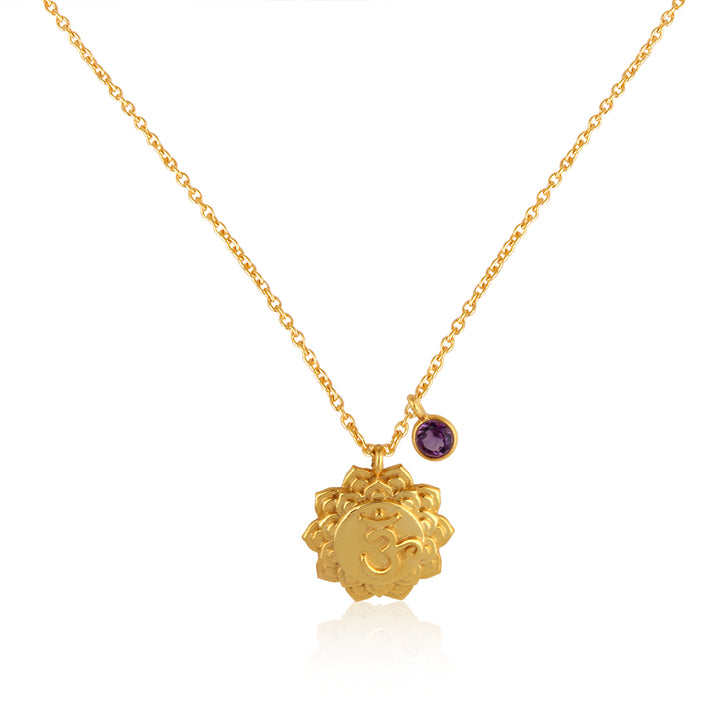 OM Crown Chakra, Sahasrara- Amethyst Charm, (Wisdom:Clarity:Connection) Sterling silver Gold vermeil