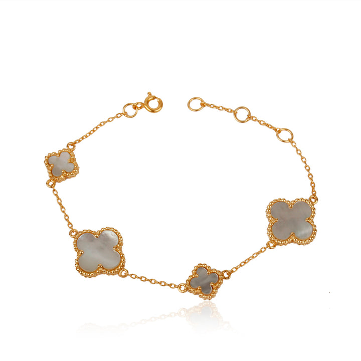 Quatrefoil Bracelet: Faith:Hope:Love:Luck, Mother Of Pearl (Pure Silver 22k Gold vermeil)